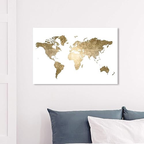 Miniatura 3 de The Oliver Gal Artist Co. Mapas y banderas - Lienzo decorativo para pared, diseño de Hipster Mapa Mundi Gold"