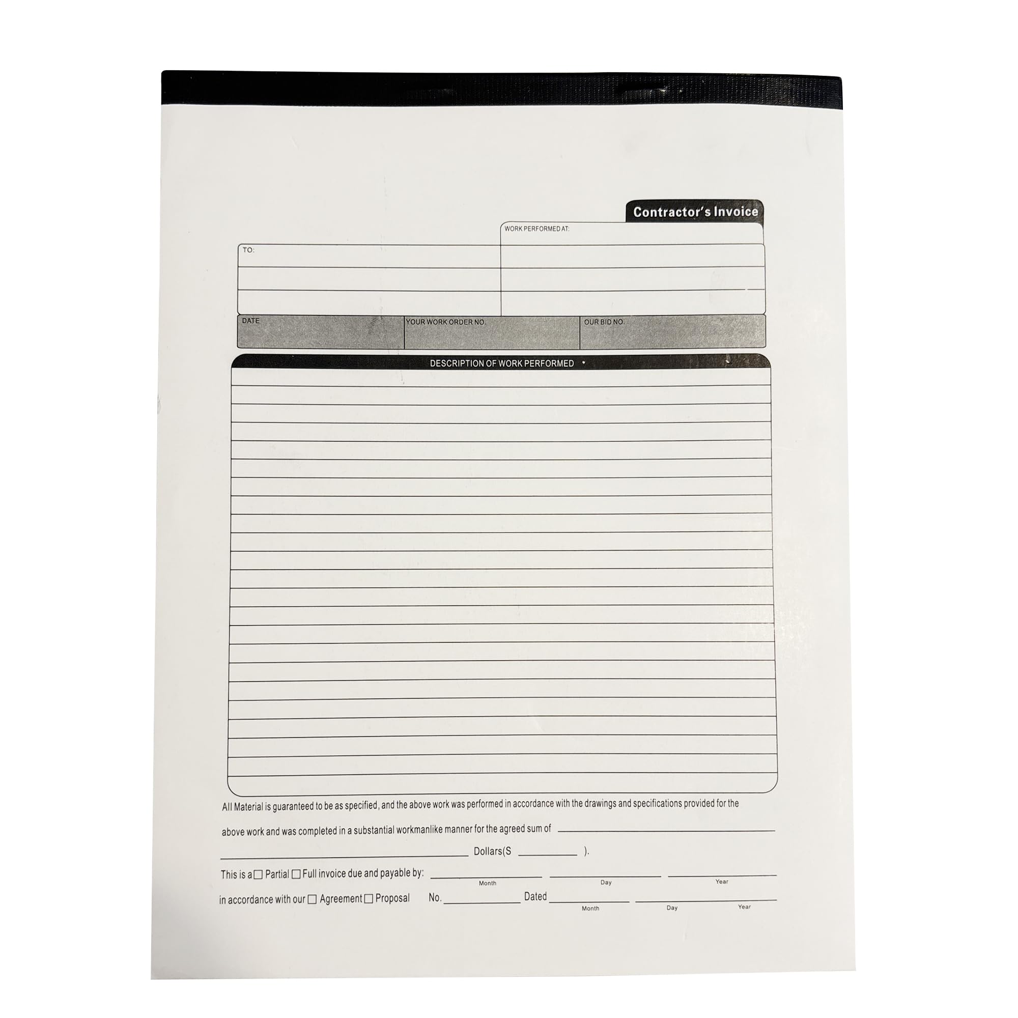 Rechnungsbuch für Bauunternehmer, 3-teilig, 21,6 x 29,1 cm, selbstdurchschreibend, mit weißen, gelben und rosa Kopien, Arbeitsauftrags-Belegbuch mit leeren Rechnungsblättern, 10 Stück