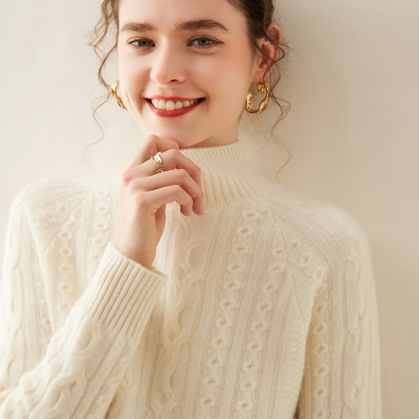 Women's Cashmere and Merino Wool Turtleneck Sweater Thick Knit Long Sleeve Pullover Winter Classic Style