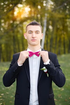 Bow Ties for Men Solid Pre-Tied Bowties Pockets Square Cufflinks