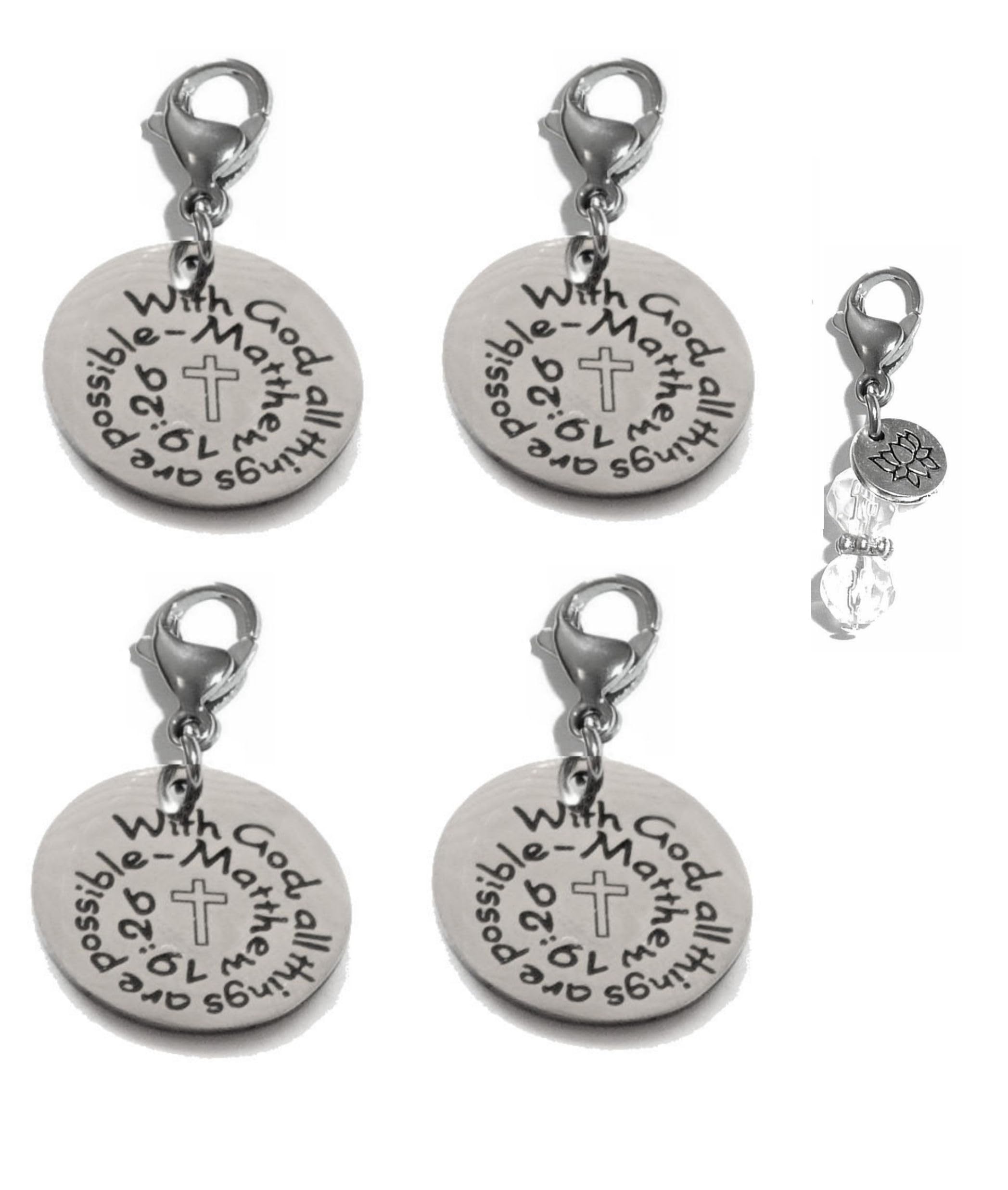 Set Of 4 Clip On Charms Build Your Own Bracelet Bag Purse Handbag Message Inspirational Keychain Zipper Pull