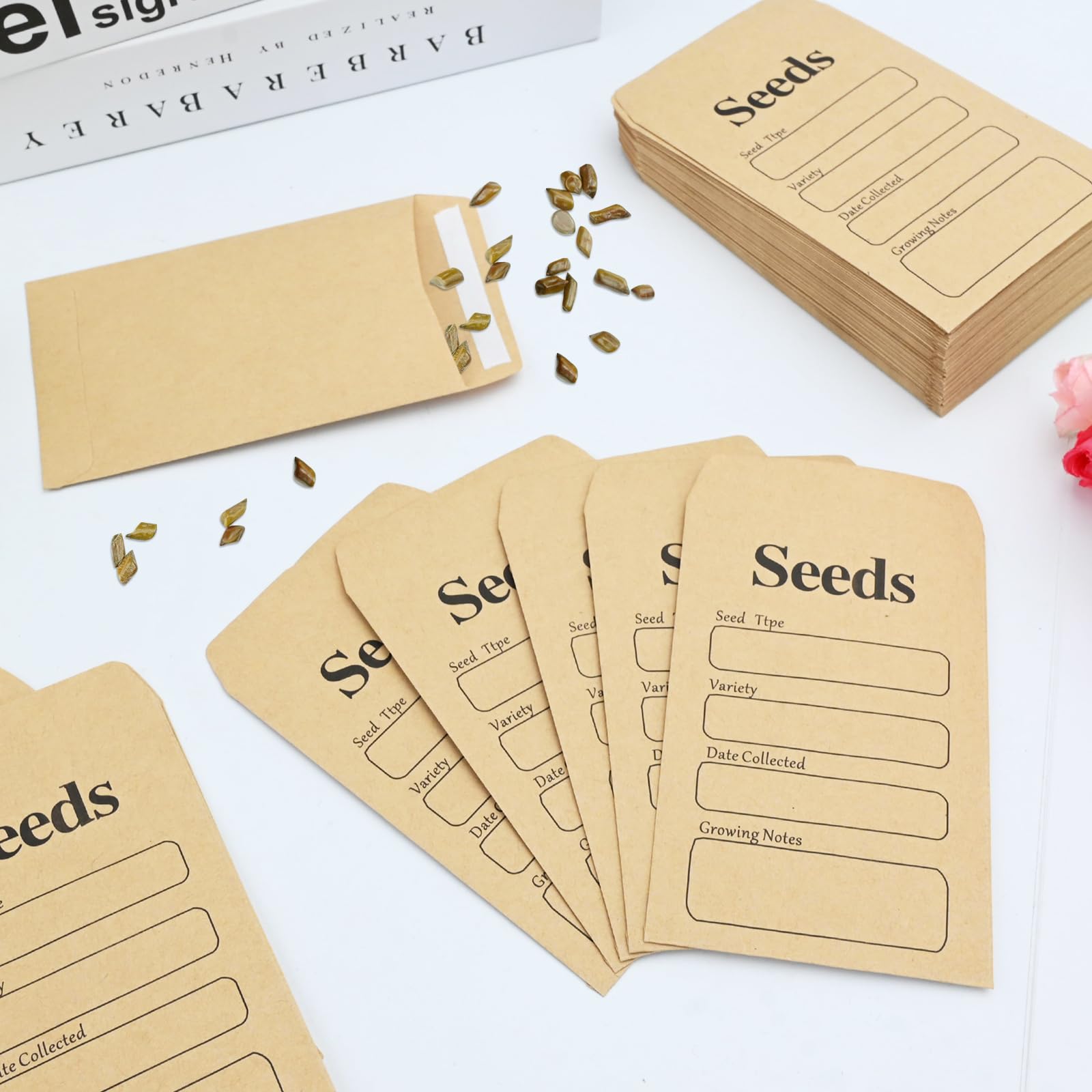 Buste per Semi Kraft 100 Pezzi con Modello Raccolta, Autosigillanti