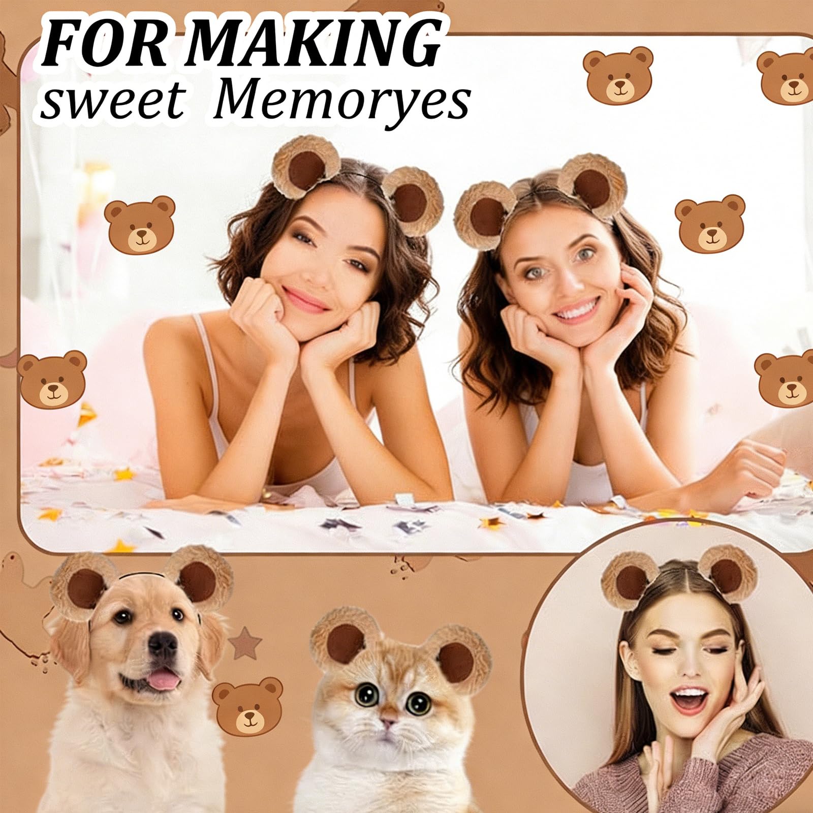 3 Piece Bear Ears Headband Set, Complete Bear Costume with Adjustable Headband and Wristbands - Image 4