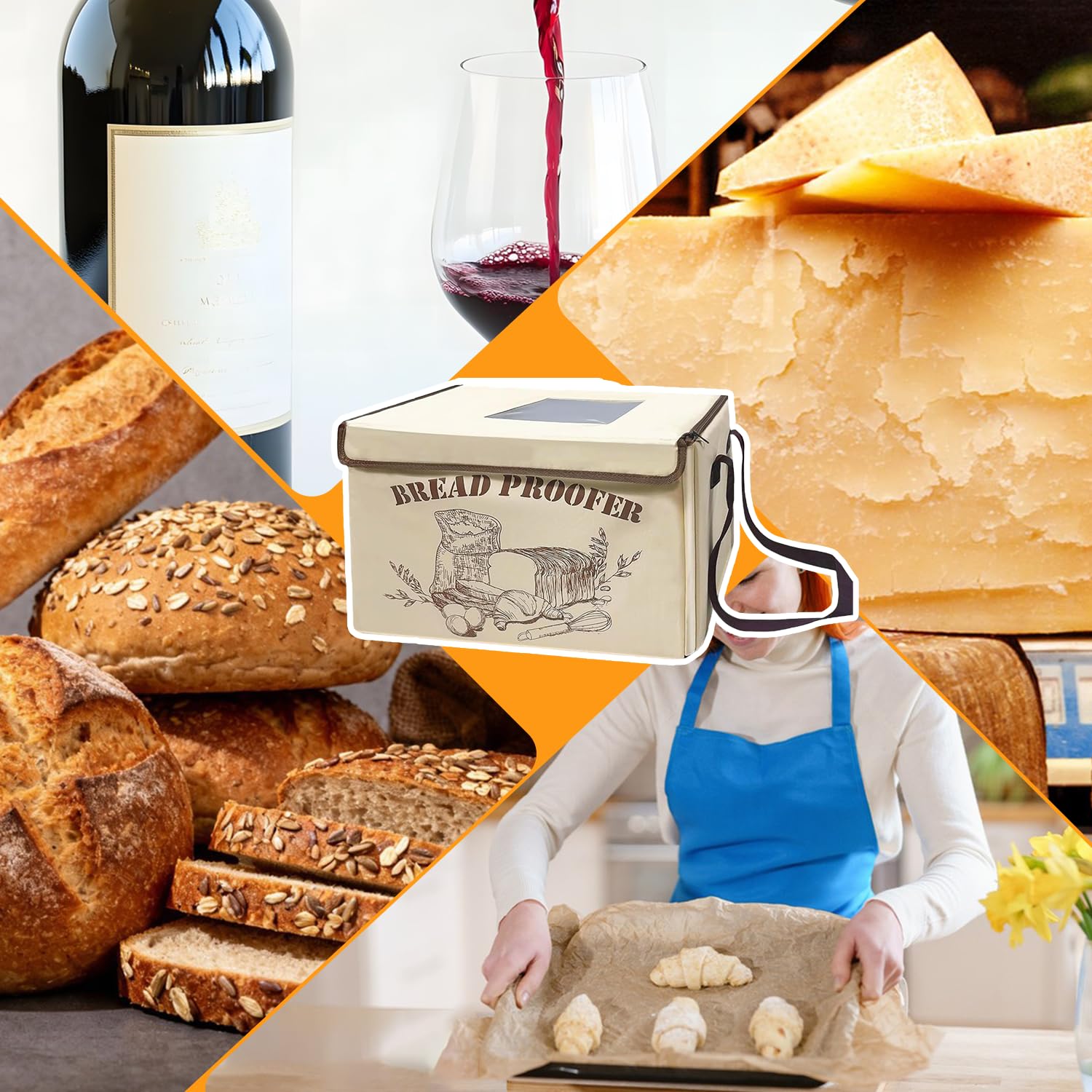 Boîte de Fermentation au Levain avec Chauffage, Pliable Boîte de Levée de Pâte Polyvalente avec Chauffage sur 3 Côtés et Grille en Fer, Affichage Numérique 50 à 113 °F, Minuterie de 0 à 48 Heures