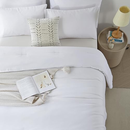 Miniatura 4 de KAKIJUMN Juego de edredón de 2 piezas para cama individual en una bolsa (blanco, individual)