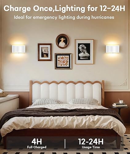 Miniatura 3 de Lightess Aplique de pared LED, lámpara de pared regulable con USB recargable, control táctil, lámpara de montaje en pared arriba hacia abajo, color