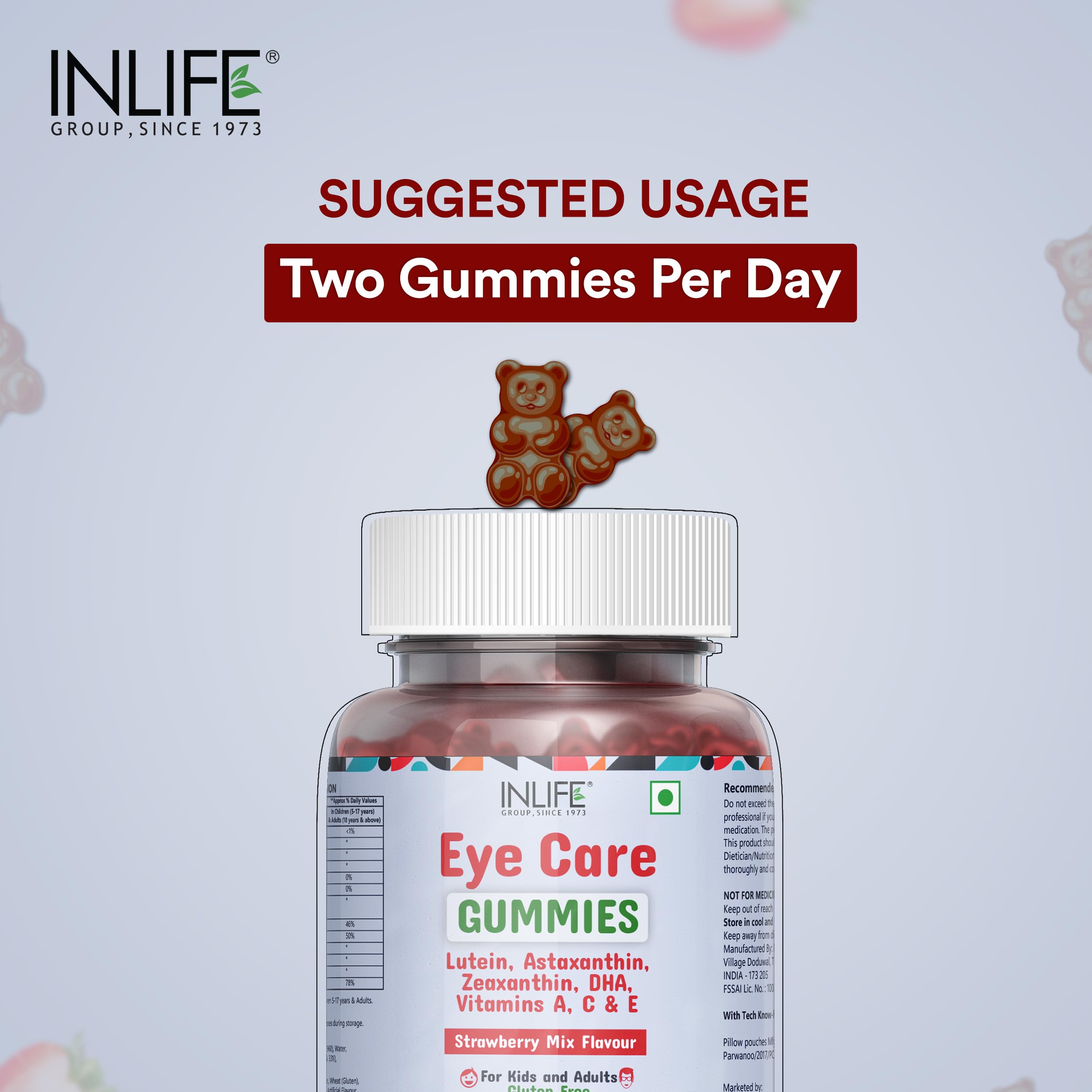 INLIFE Eye Care Gummies for Kids and Adults | Lutein and Zeaxanthin Supplement with Omega 3 Algal DHA, Astaxanthin, Vitamin A, C & E - 30 Gummies (Pack of 1) 1