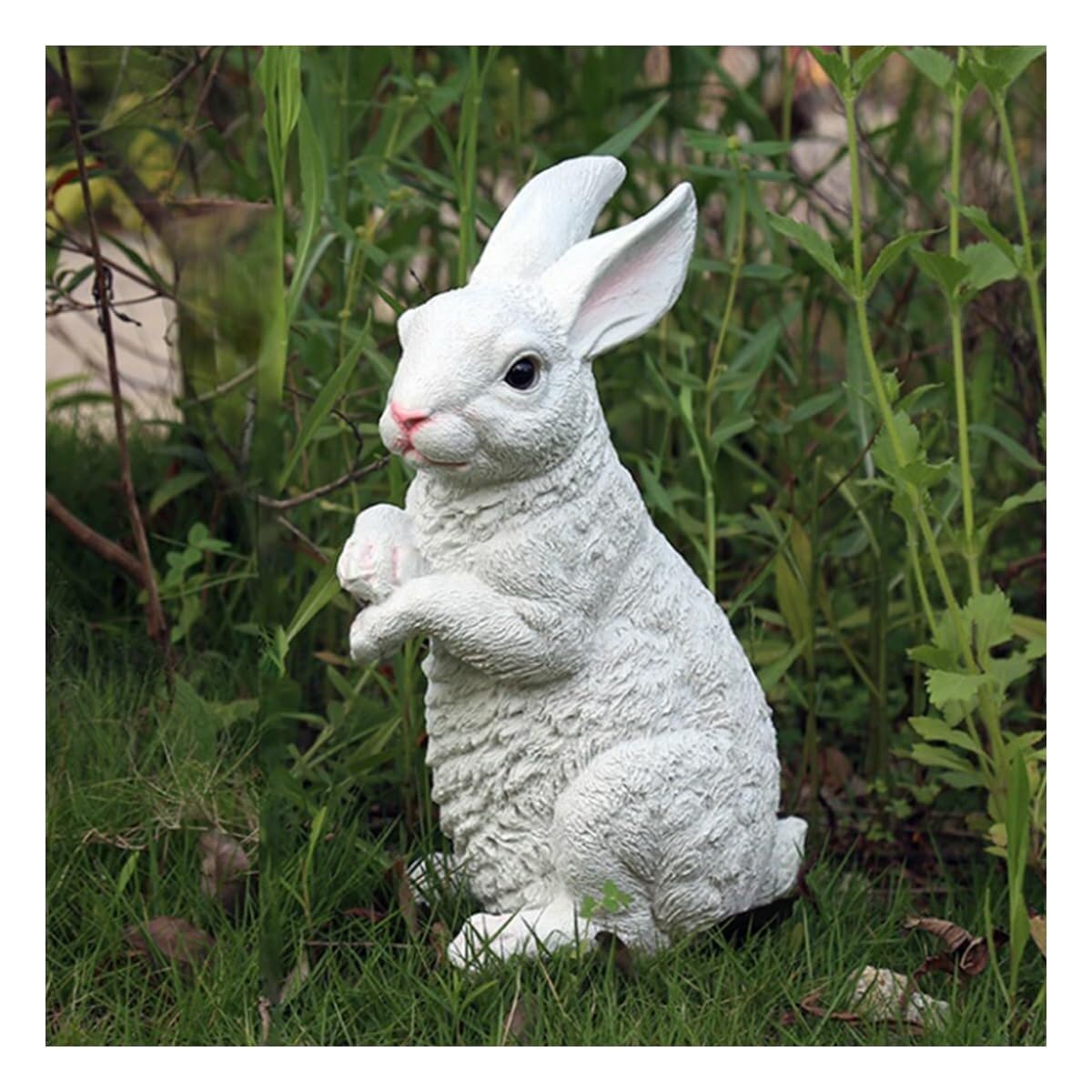 TSKIQQLQ Garden Decor Cute Bunny Garden Statue Figurines Standing Resin Rabbit Animal Statues for Outdoor Gardening Gifts(White C)