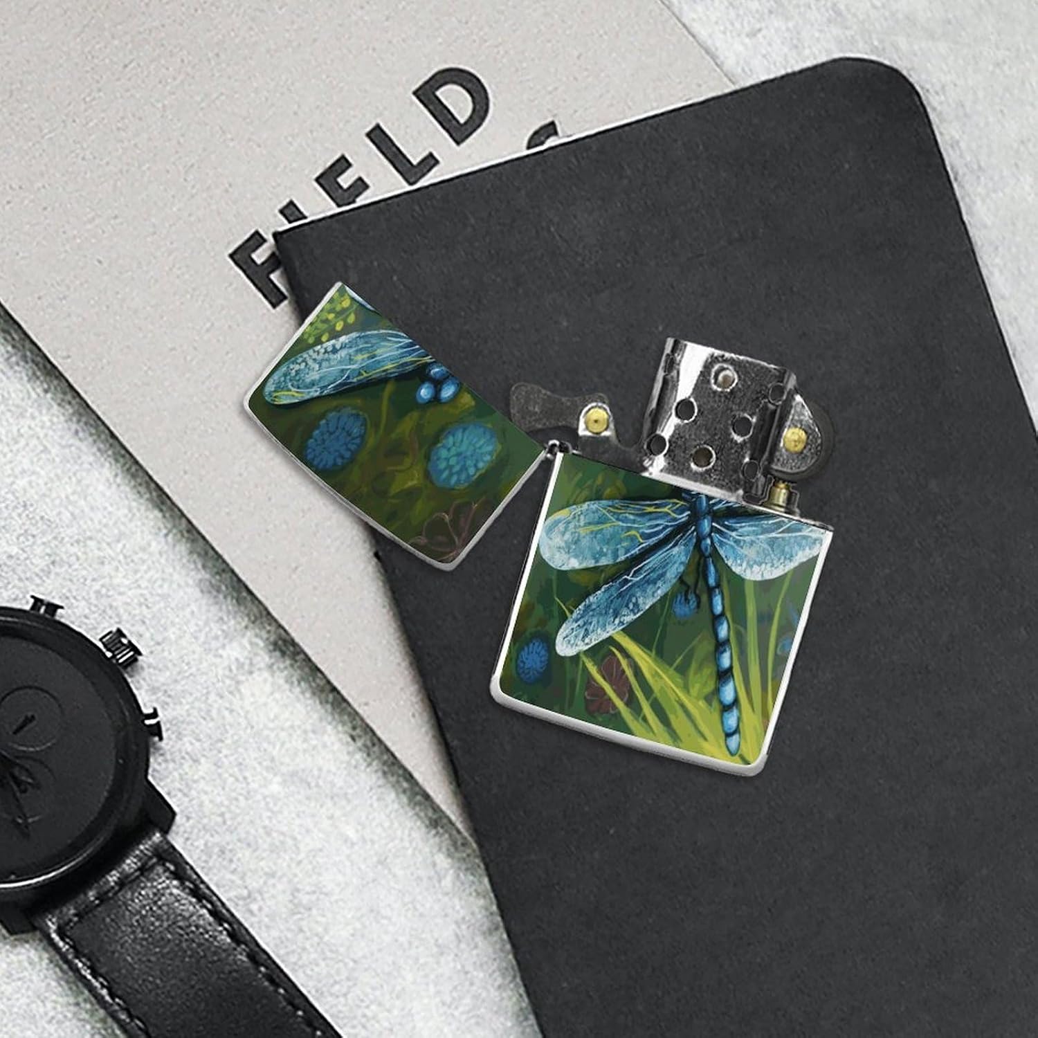 Hand Painted Blue Dragonfly Lighter Case Cover Lighter Holder