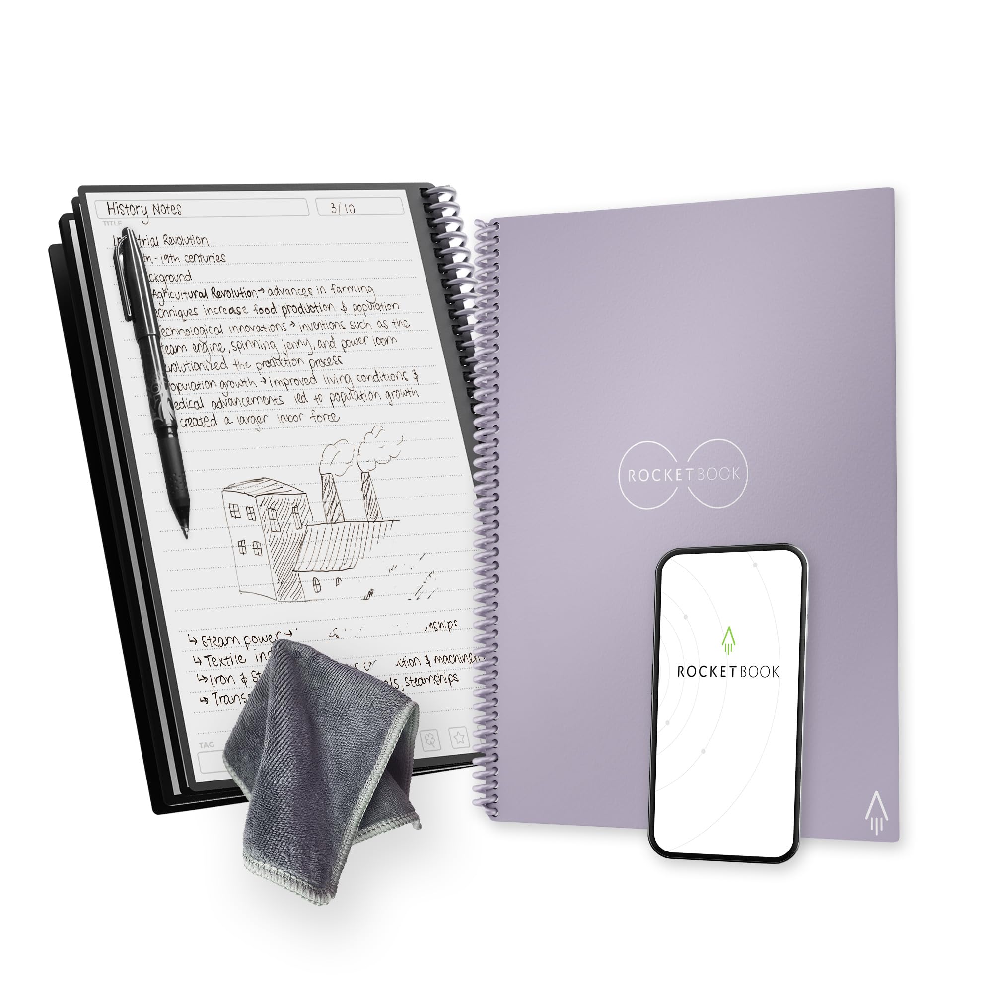 RocketbookCore Reusable Spiral Notebook, Letter Size 8.5x11, Lilac - Lined Pages, App-Connected, Erasable, Durable Cover, Ideal for School, Work, and Creative Projects