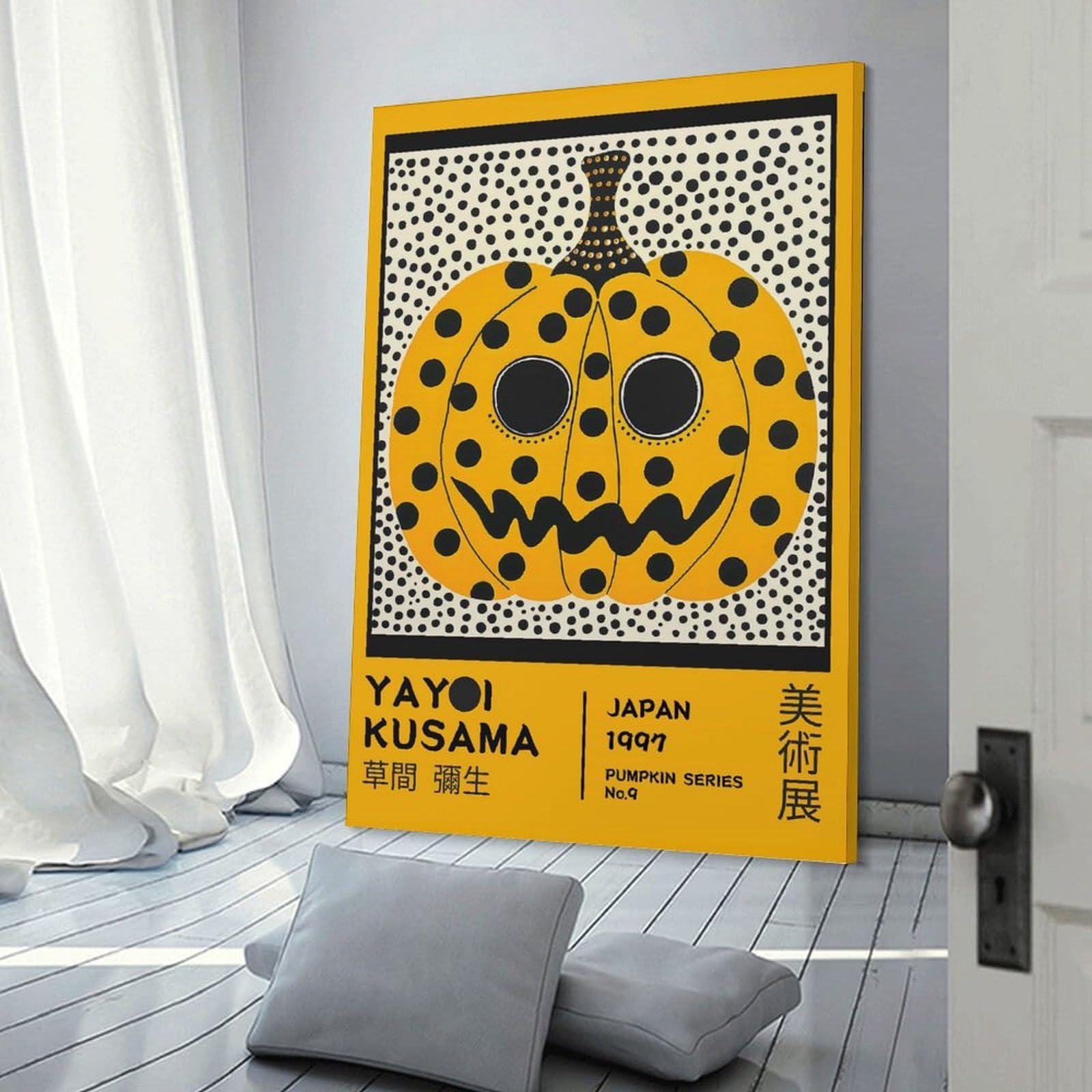 Junmoney Frame-Style-9 Yayoi Kusama Pumpkin No.9 Exhibition Poster Wall Picture Print, 12X18inch(30X45cm), For New Homes, Bedrooms Or Workspaces, Thoughtful Wall Decor For Art Lovers