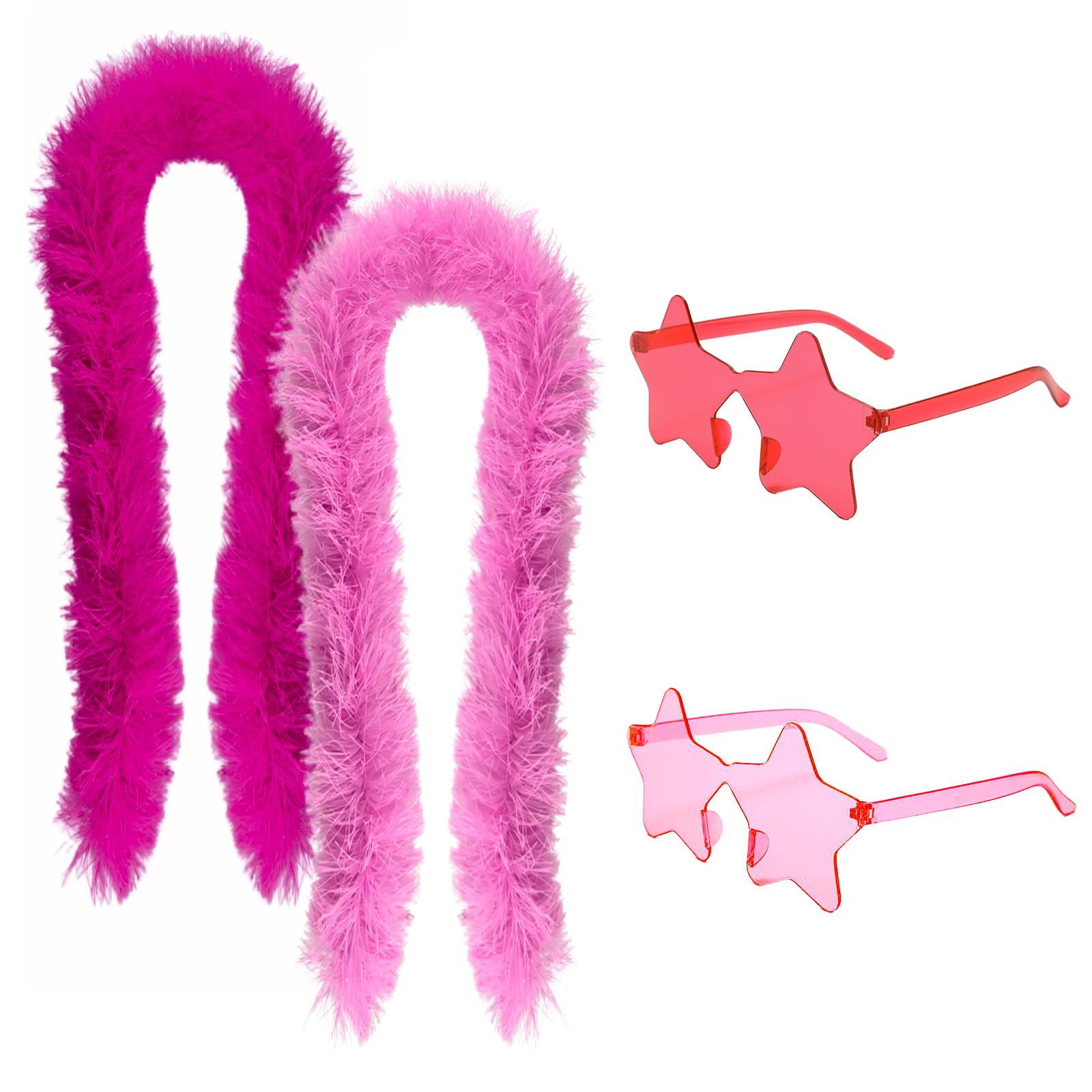 GMBANK 4Pcs Colorful Fancy Dress Feather Boa Set, 4.9ft Feather Boa Pink