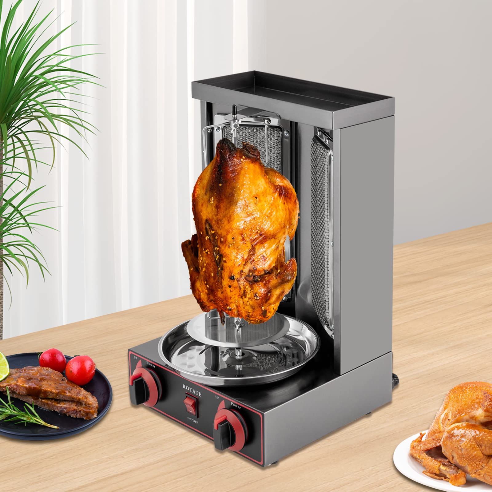 Machine Kebab Gaz 3000W, Tournebroche Vertical Professionnel avec Rotation 360°, Rôtissoire à Döner Grande Capacité 8kg, Grill Inox pour Restaurant Snack Bar Camping Fête