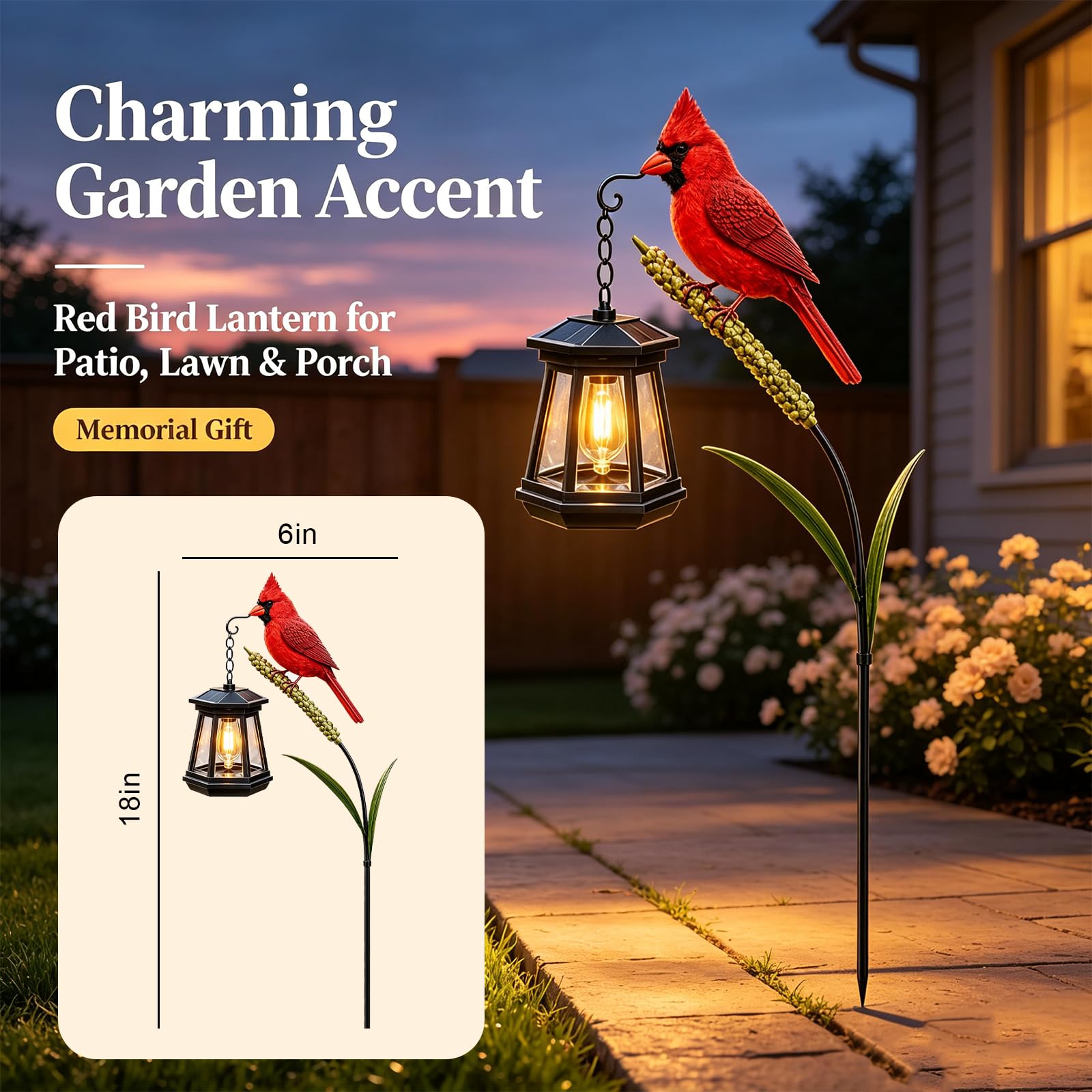 Solar Kardinal Gartenstecker, Cardinal Solar Light, Kardinal Solarlampen für Außen, Kardinal Solarlaterne mit warmem Licht Garten Dekoration für Terrasse, Rasen，3 Stück