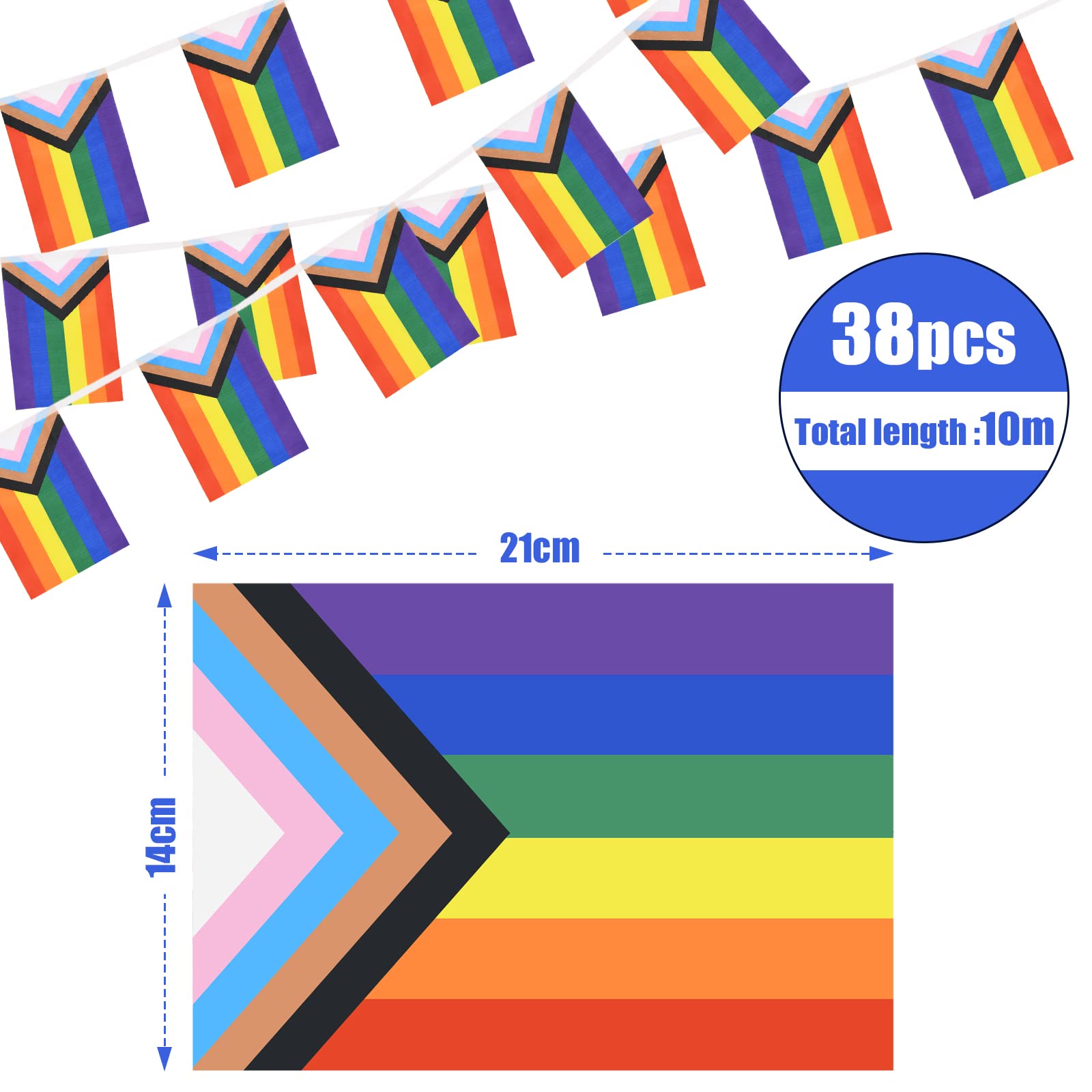 10 Meter Progress Pride Bunting Banner with 38 Pennant Flags ...
