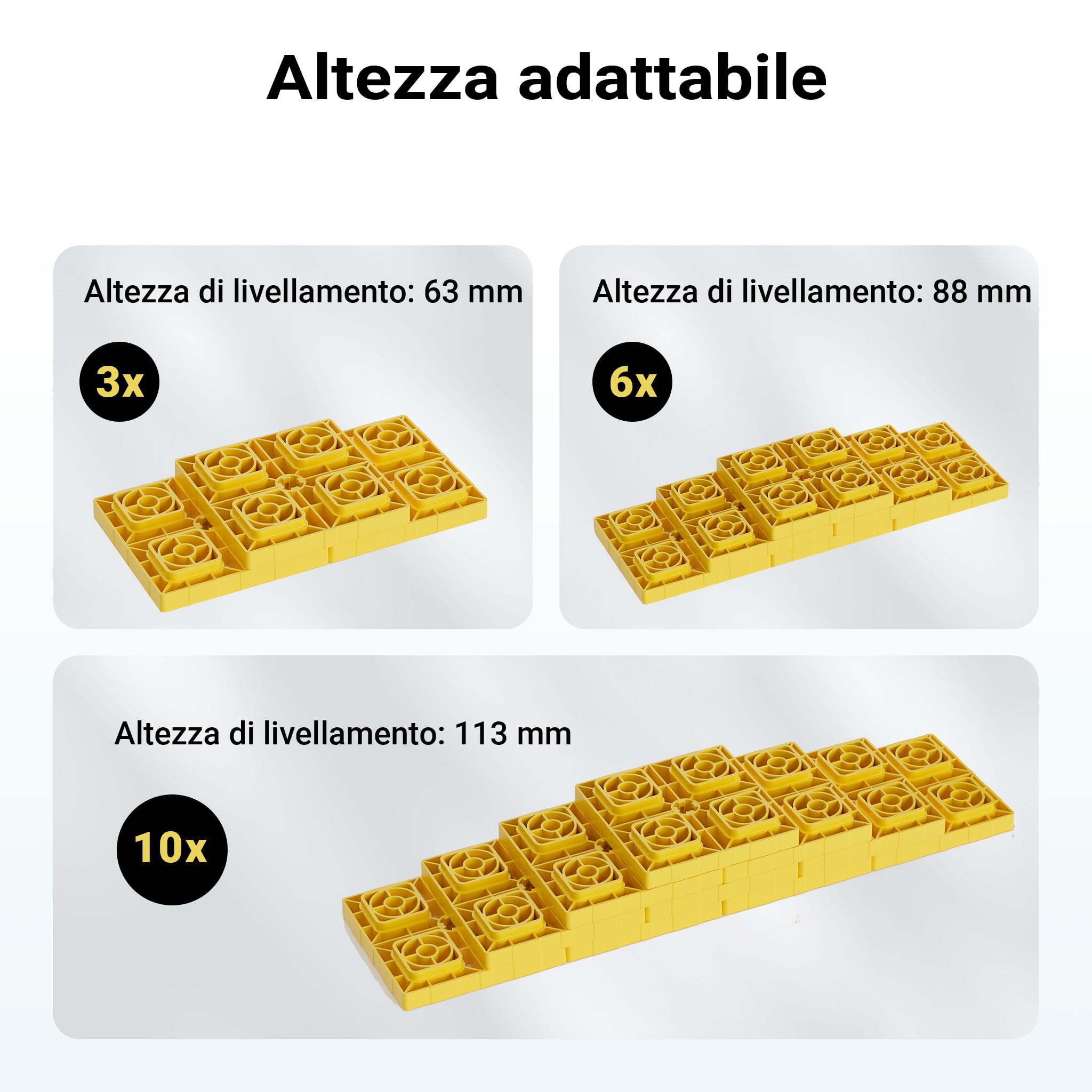 Wiltec Piastre di appoggio, Set 10 pedane di livellamento, Portata 13,5 t, impilabili, Altezza 11,4 cm, per Camper