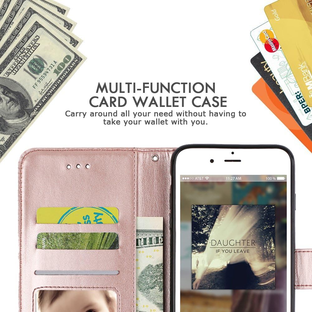 CASEOWL Wallet Case for iPhone 6s Plus Case, Mandala Embossed Flower Flip Leather Wallet Cases with Protective Detachable Slim Case Fit Car Mount, Card Slots, Strap for iPhone 6/6s Plus[Rose Pink]