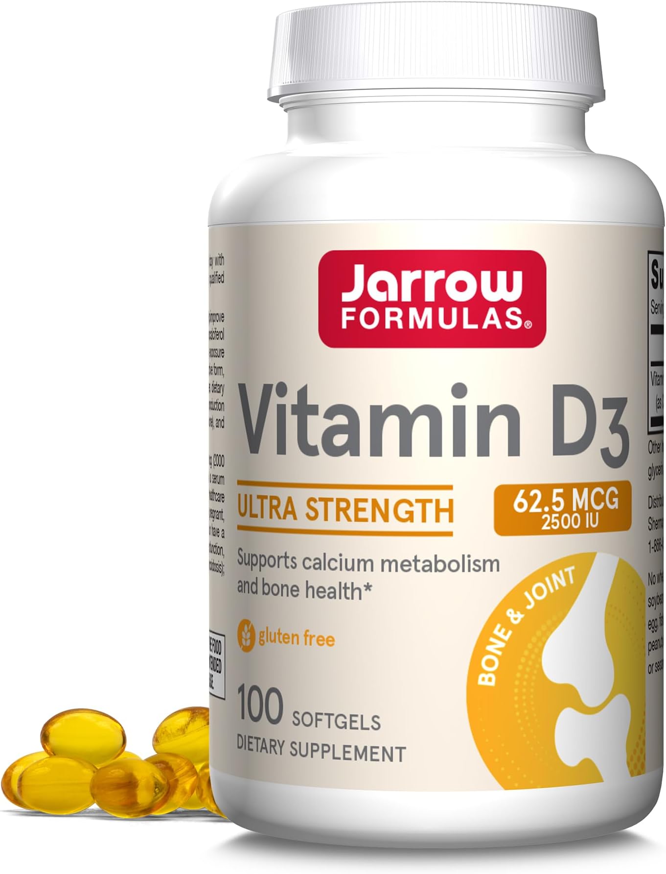 Vitamin D3 62.5 mcg (2,500 IU) - 100 Servings (Softgels) - Bone Health, Immune Support & Calcium Metabolism Support - Vitamin D Supplement - D3 Vitamins - 2500 Vitamin D - Gluten Free