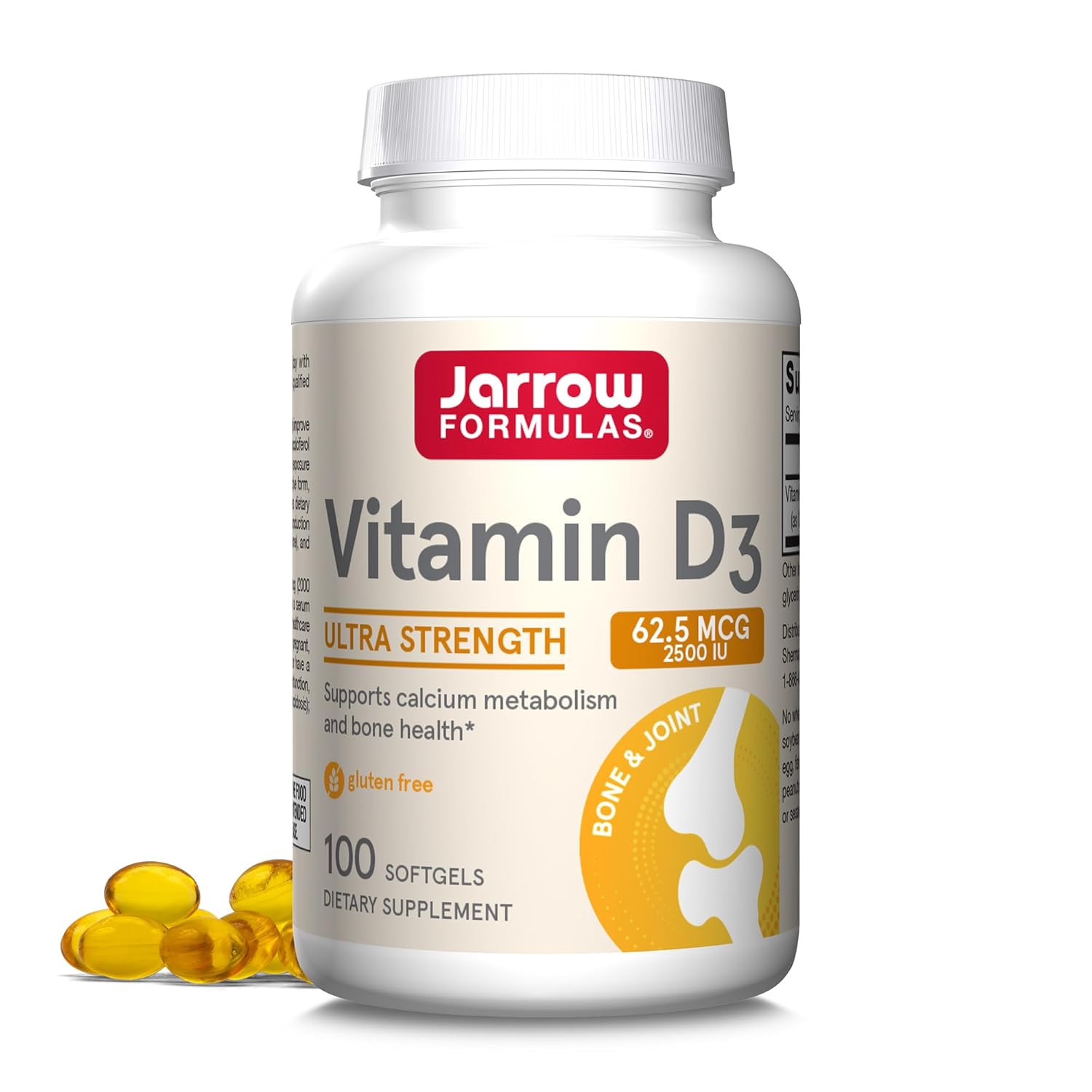 Jarrow Formulas Vitamin D3 62 5 mcg 2 500 IU - 100 Servings Softgels - Bone Health Immune