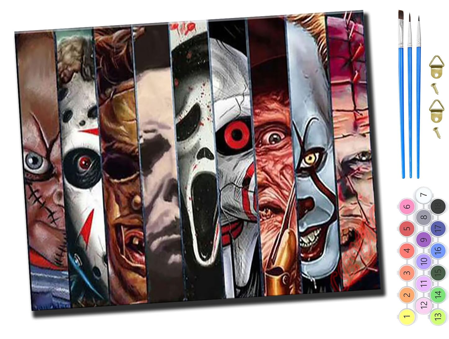 Wangxiao Frameless Paint By Numbers For Adults - Painting By Numbers For Kids,Oil Number Painting Kits For Home Wall Decor，20X16inch，Horror Movie Characters,