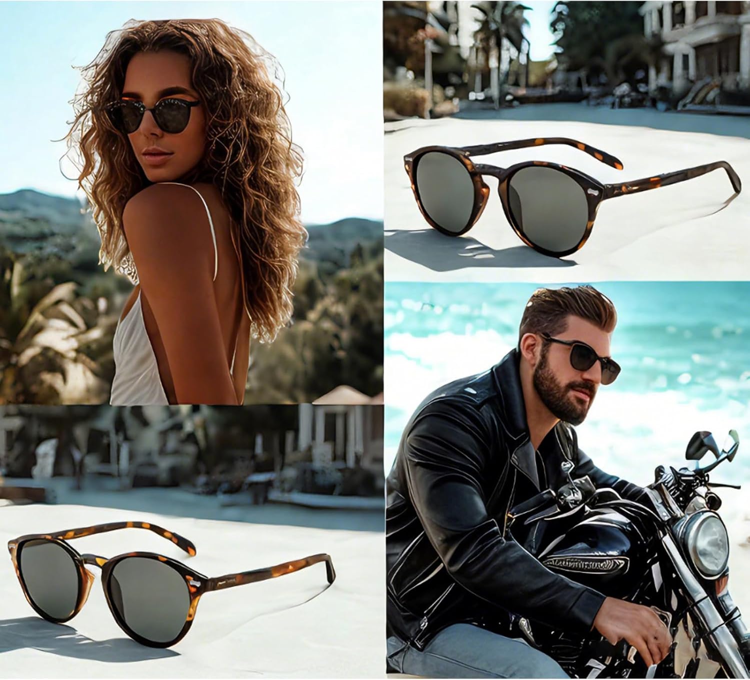 FreeFineTech Polarized Sunglasses UV400 Protection Acetate Frame Metal Vintage Round Sunglasses for Men and Women - Image 5