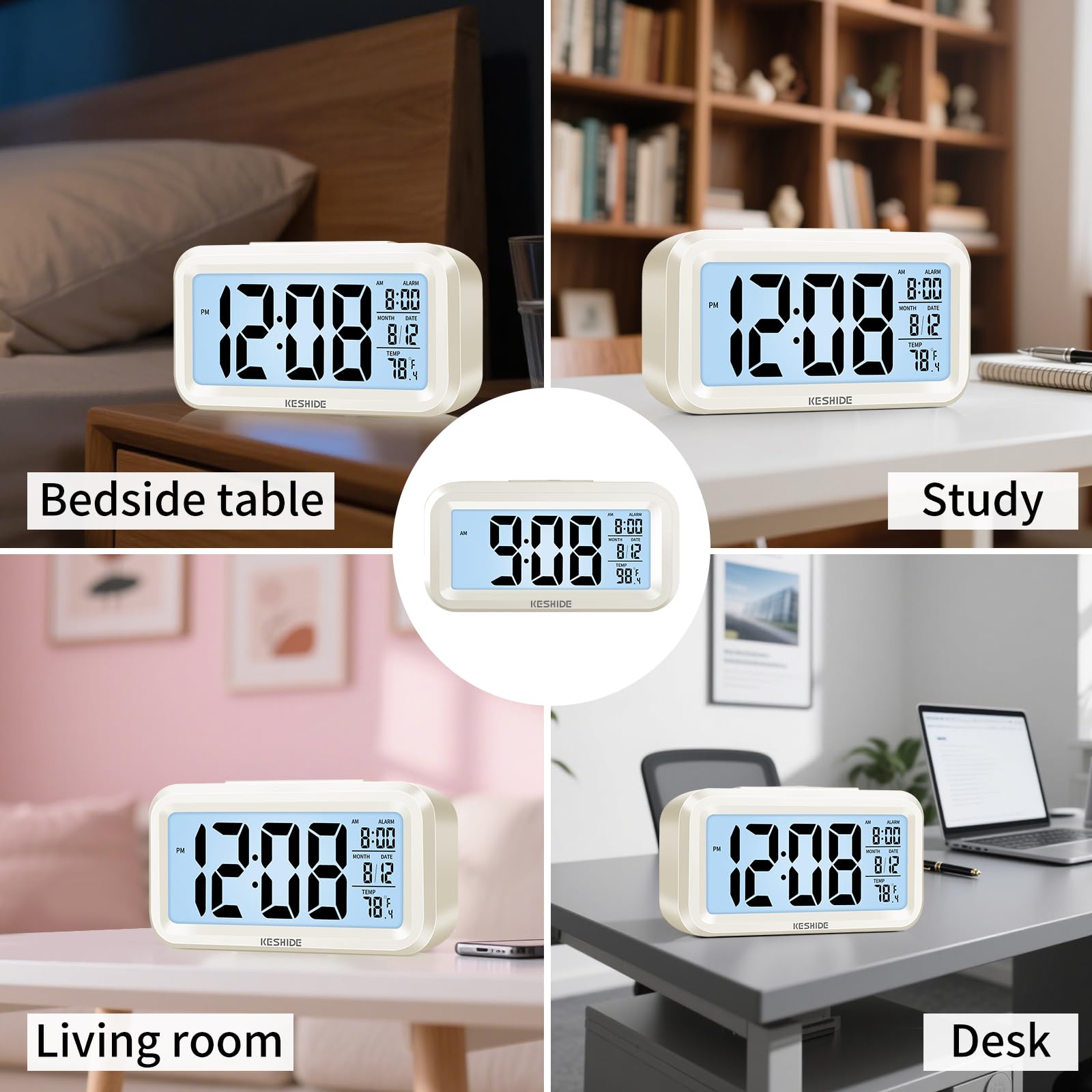 Reloj despertador digital con luz nocturna, funciona con pilas con temperatura interior, reloj pequeño de escritorio, modelo de repetición, pantalla de 12/24 horas para dormitorios, niños que