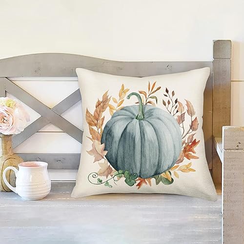 Miniatura 4 de Fundas de almohada de calabaza de otoño de 18 x 18 pulgadas, hojas de arce, fundas de almohada individuales para decoración de casa de campo,