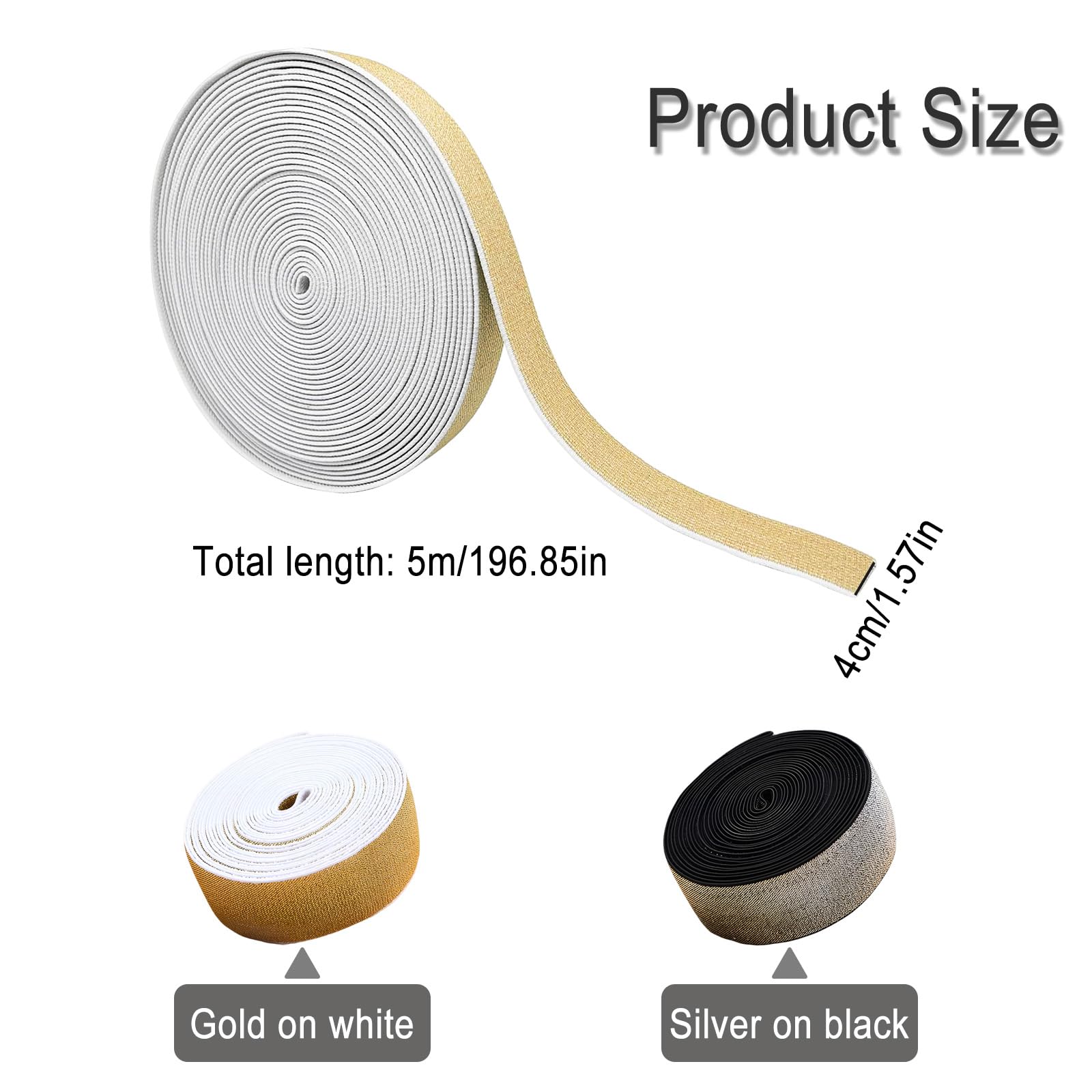 Eiflayn 2 Rouleaux Élastique Couture Scintillant 40mm - Bande Élastique Dorée Et Argentée 5M, Idéal Robes, Pantalons Et Jupes