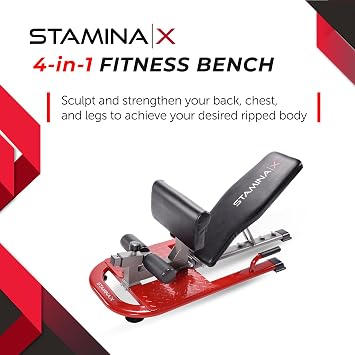 Stamina X 4-in-1 Fitness Bench - Adjustable Weight and Foldable Exercise Bench Roman Chair with Smart Workout App - Up to 250 lbs Weight Capacity | Adjustable Weight and Foldable Exercise Bench Roman Chair with Smart Workout App; Up to 250 lbs Weight Capacity