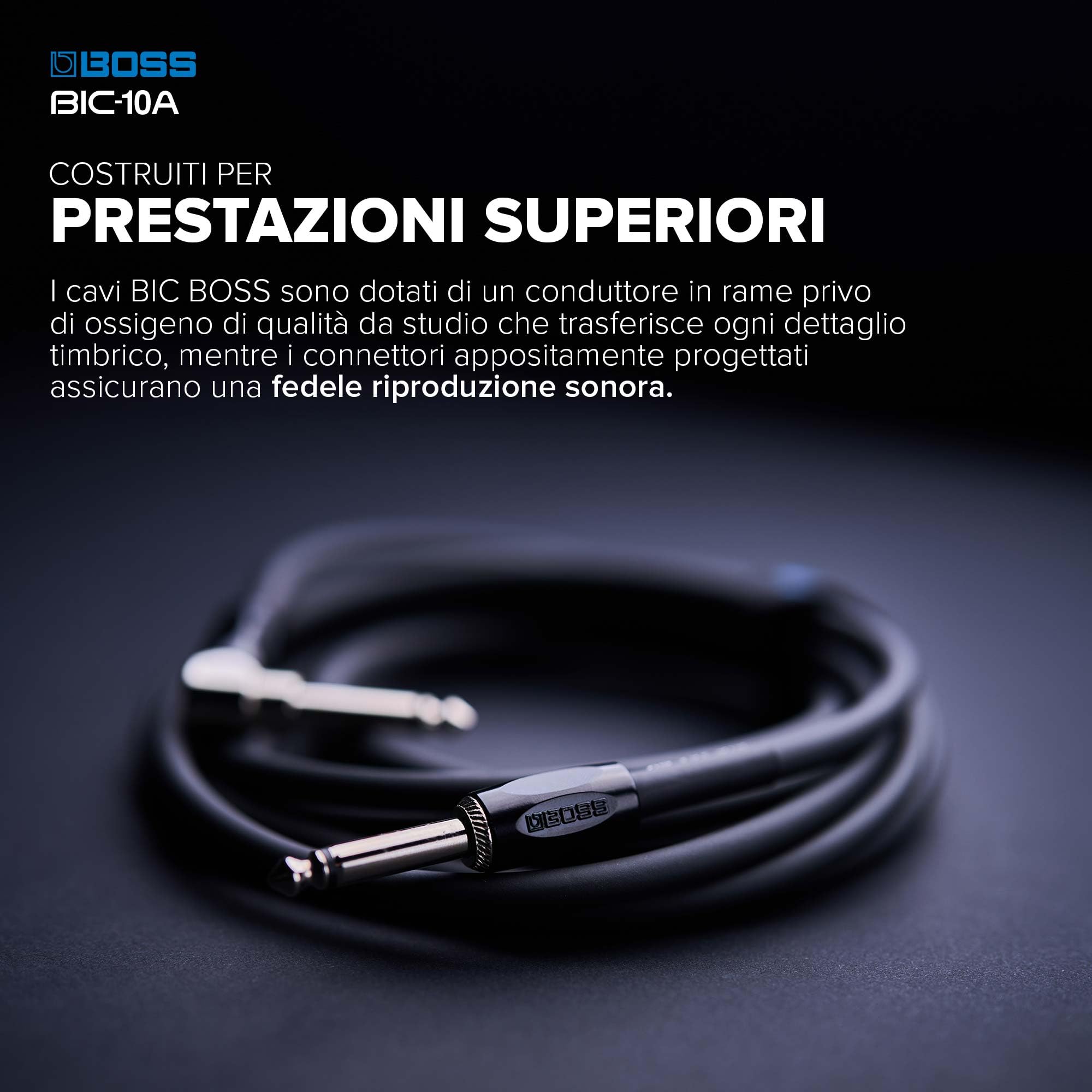 BOSS Serie BIC-10A | Cavo per Strumenti | Connettori da ¼ di pollice Dritto/Angolo Retto | Lunghezza 3 m | Cavi di Alta Qualità per la Chitarra, il Basso e Altro | Robusti e Silenziosi | Rosso
