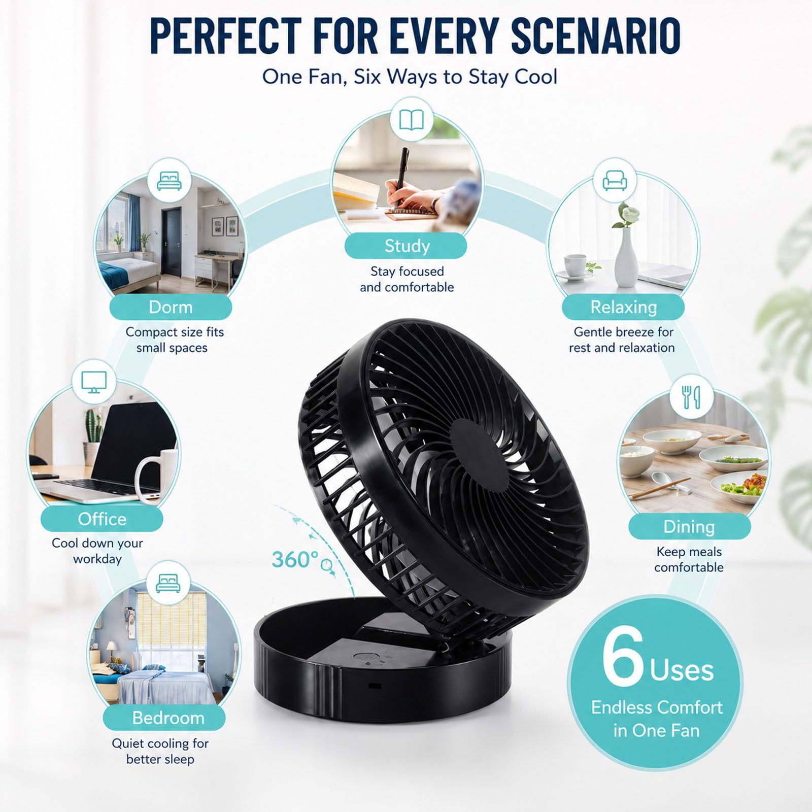 Ventilatore da terra pieghevole con telecomando, oscillante a 180°, 4 velocità, 7200 mAh, ricaricabile, ventilatore telescopico da pavimento e scrivania per casa, stanza, ufficio
