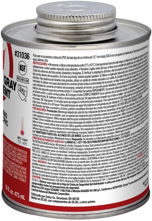 Cemento CPVC Pesado Gris de 16 oz Oatey miniatura 6