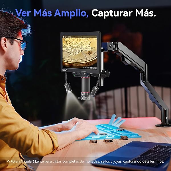 TOMLOV TM3K-3D IPS Digital Microscope with Dual Magnetic Lenses, 3D HDMI Soldering Microscope for Adults, Magnifier 3K Coins with LED, Repair Pad, Flexible Arm, 64GB - 4
