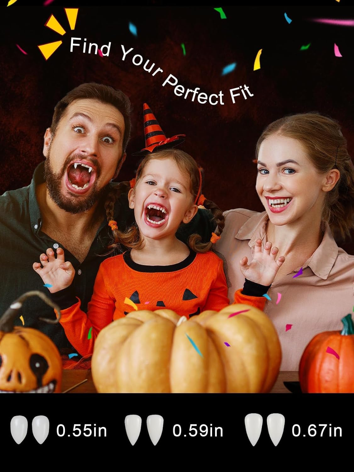 Vampire Fangs 3 Pairs - Reusable Vampire Teeth 3 Sizes and Cosplay Party