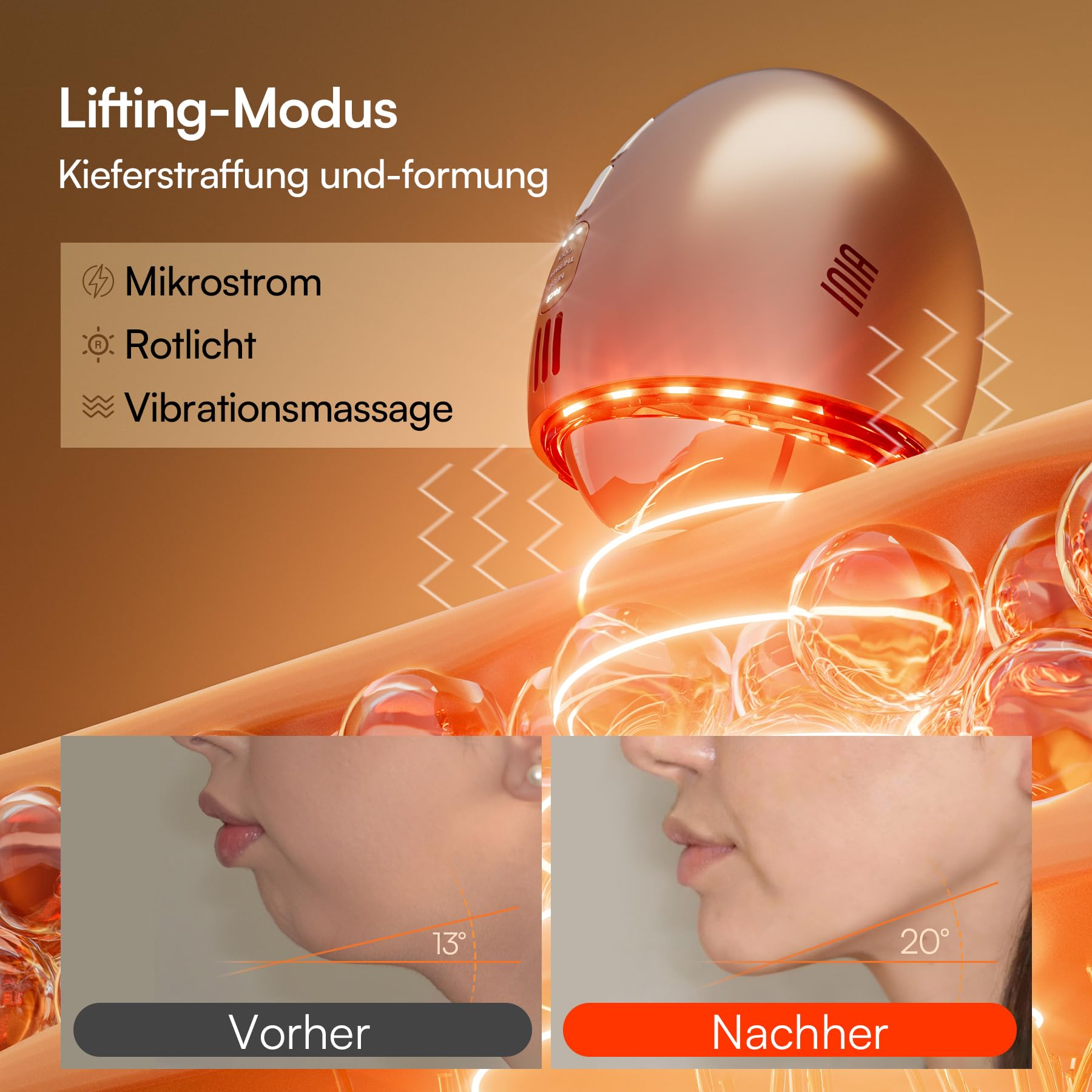INIA 7-in-1 Lymphdrainage-Gua-Sha-Gerät für Gesicht und Hals, Gesichtsmassagegerät mit Rotlichttherapie, Wärme- und Kryomodus zur Entschlackung und Straffung