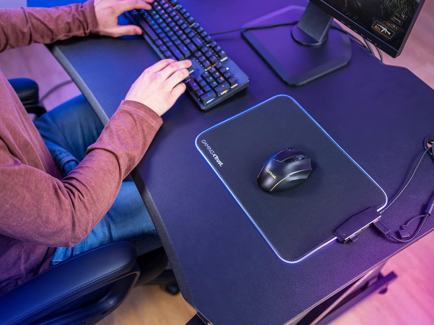 GXT 765 Glide-Flex RGB Flessibile Tappetino Illuminato per Mouse & Hub USB - Mousepad - Immagine 5