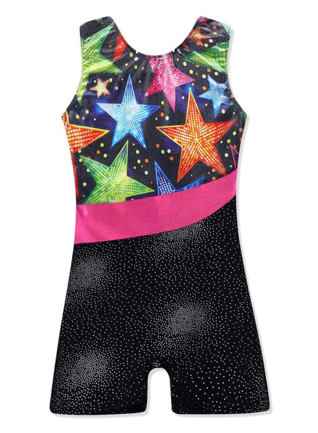 Kidsparadisy Mädchen Gymnastik Trikot mit Shorts Ärmellos Gespleißt Band Funkeln Tanzabnutzung für 2-15 Jahre