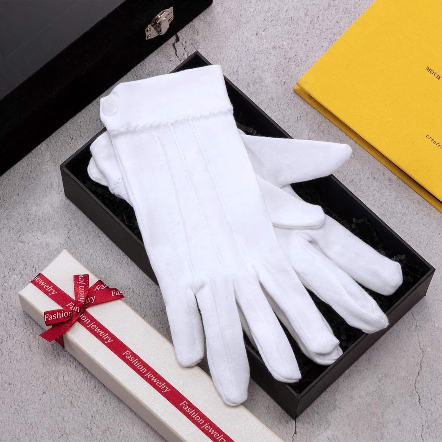 SATINIOR White Cotton Marching Gloves Formal Tuxedo Guard Parade Gloves - Image 4