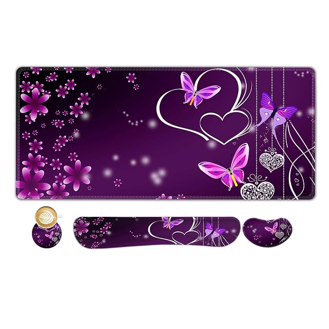 ARTSO Large Gaming Mouse Pad Keyboard Wrist Rest Pad Wrist Support Mousepad Set Stitched Edge Extended Non-Slip Base