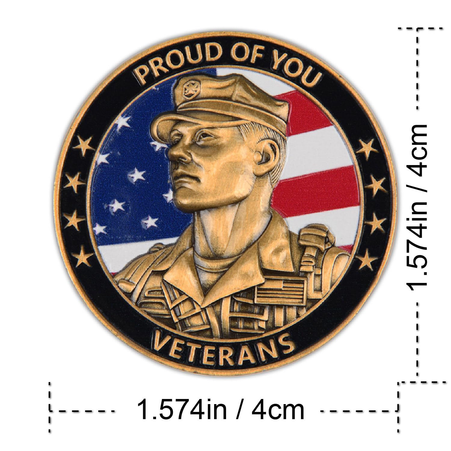 Pièce de monnaie couleur 3D du défi des vétérans américains – Jeton d'appréciation militaire double face pour l'honneur et le courage, 4,9 cm en alliage de zinc