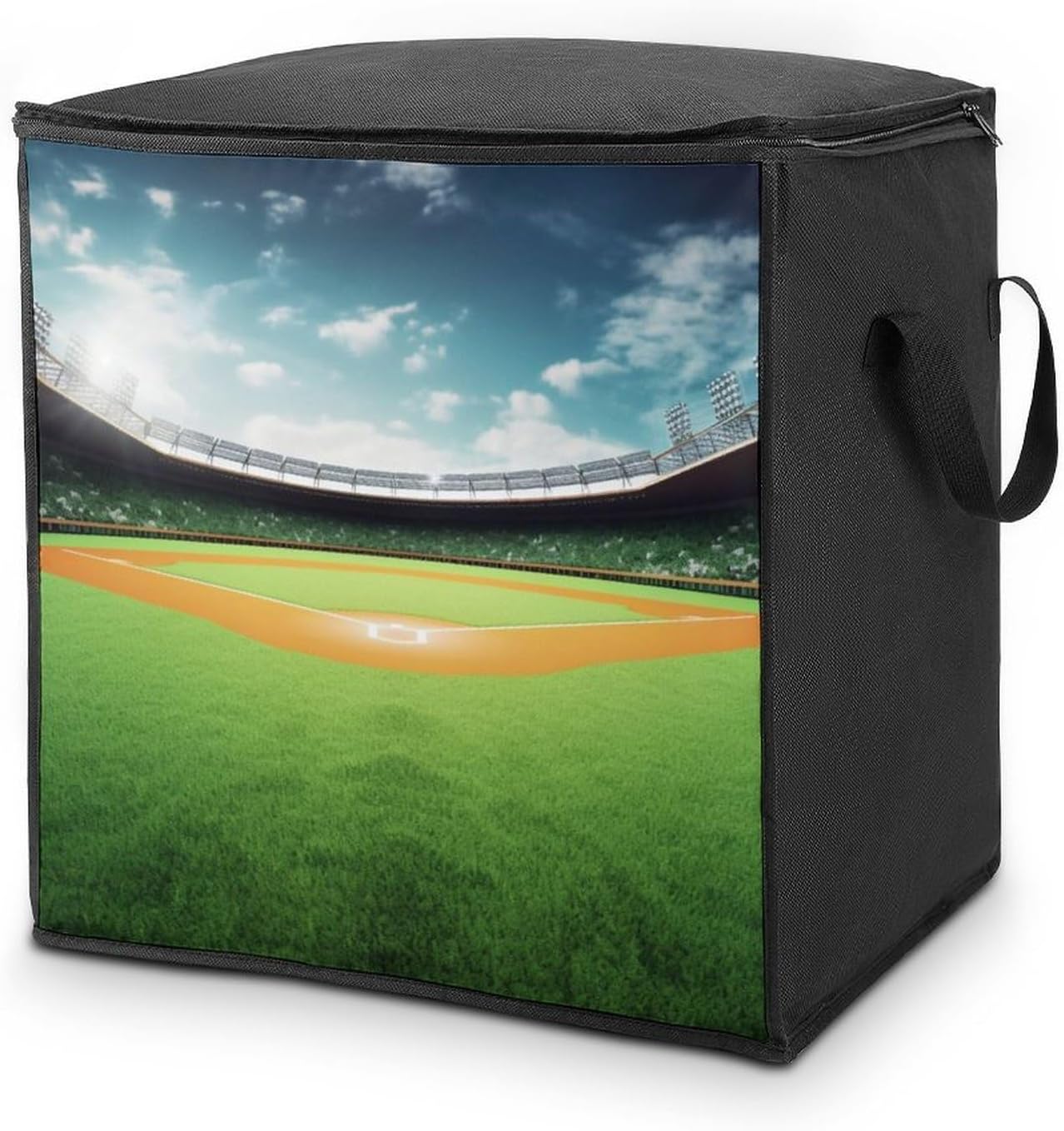 Quilt Storage Bag,Green Baseball Field Backdrop Printed Large Foldable Storage Container Portable Travel Storage Bag for Blankets, Quilts, Clothes, Comforter, Bedding And Pillows