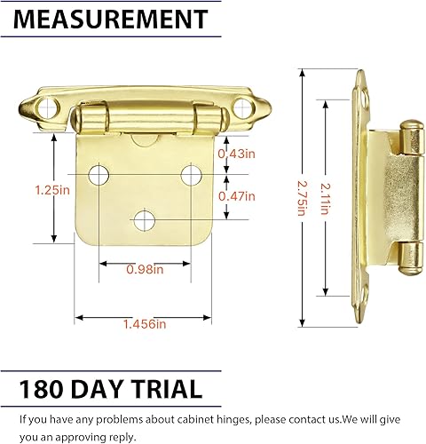 Miniatura 4 de homdiy 25 pares (50 unidades) de bisagras de gabinete de cocina de cierre automático de latón cepillado  Bisagras de armario de 12 pulgada