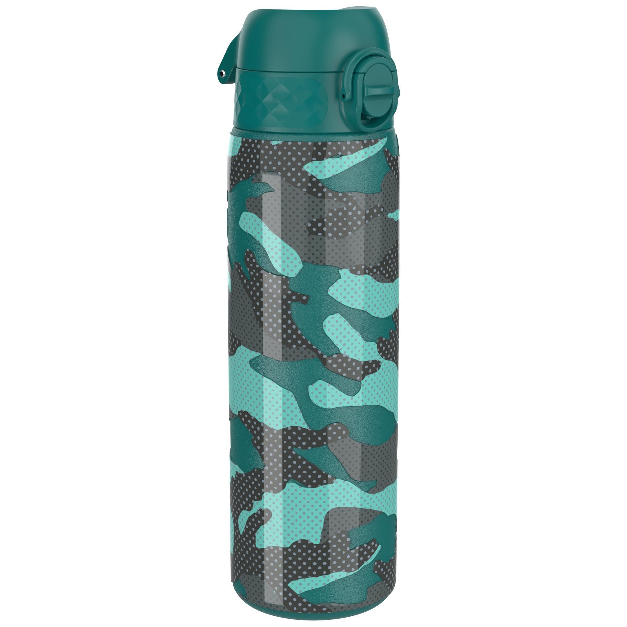 ION8 Lightweight Steel Water Bottle, 600 ml/20 oz, Non-Insulated, Leak Proof, Easy to Open, Secure Lock, Dishwasher Safe, Flip Cover, Fits Cup Holders, Carry Handle,Metal Water Bottle, Aqua Camouflage