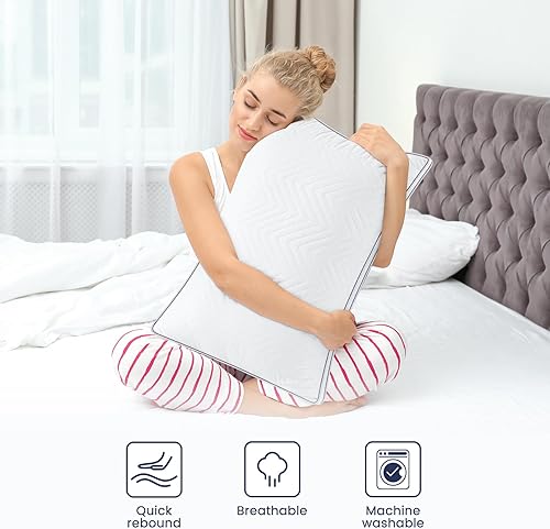 Miniatura 5 de Maxzzz Juego de 2 almohadas de cama tamaño King, almohadas esponjosas para dormir de espalda, estómago o de lado, calidad de hotel de lujo, color