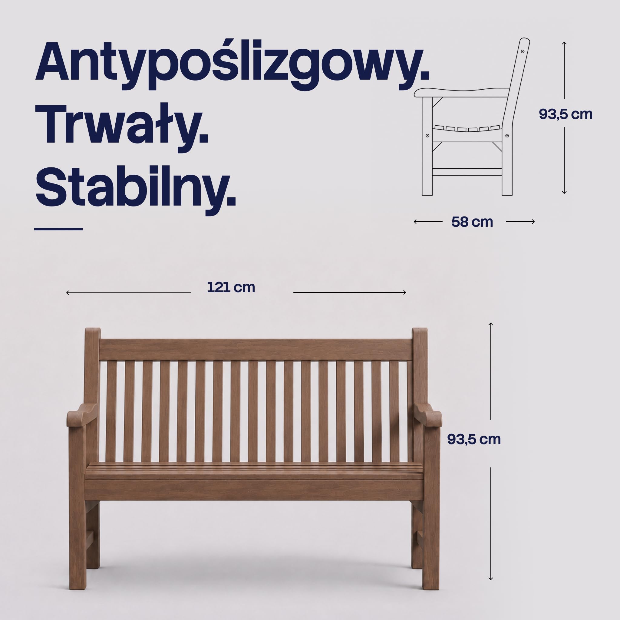 Ławka Ogrodowa 2-Osobowa z Oparciem - Odporna na Warunki - Imitacja Drewna