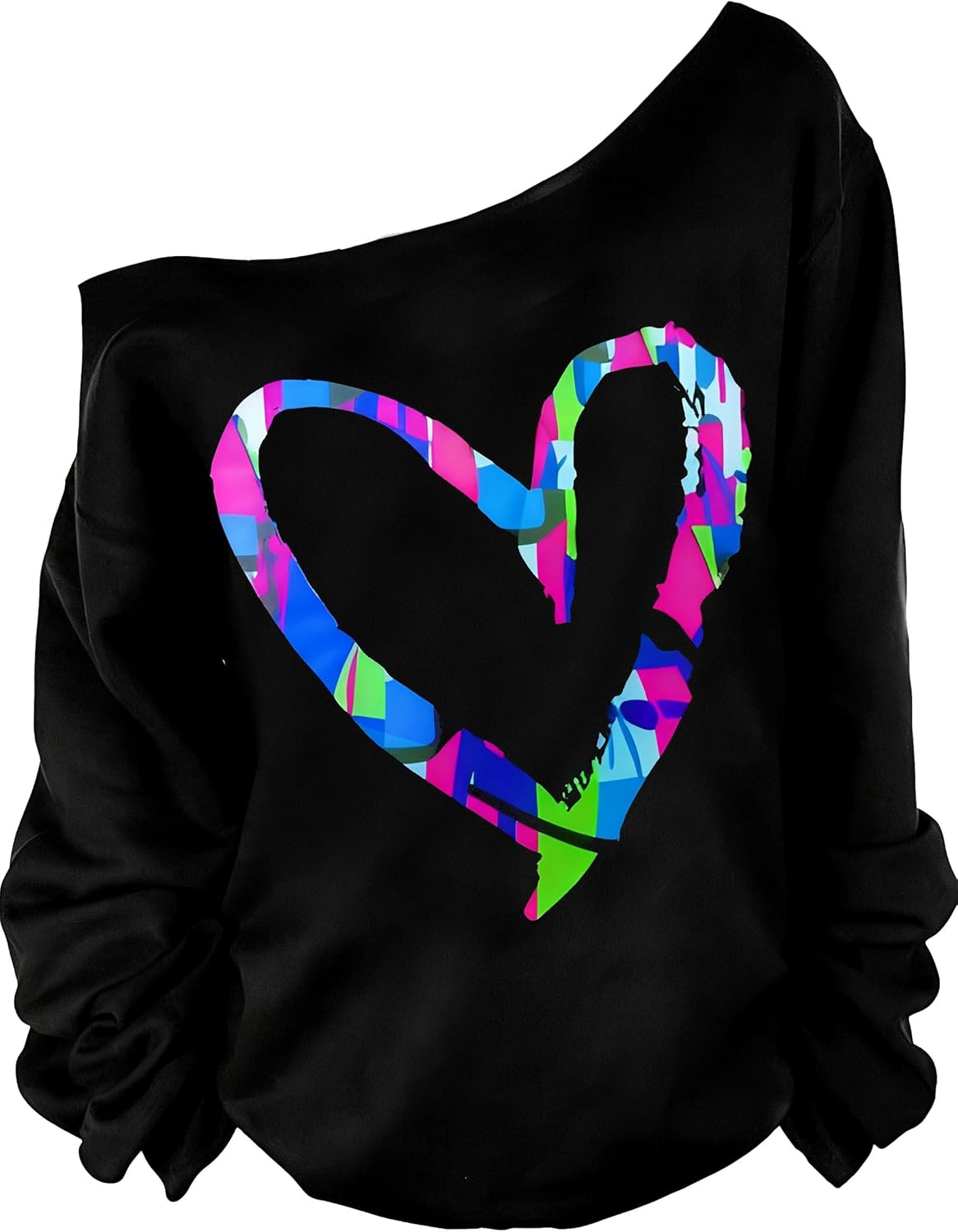 MAGICMK Woman’s Sweatershirt Lips Print Causal Blouse Off The Shoulder Long Sleeve Loose Slouchy Pullover Plus Size Tops