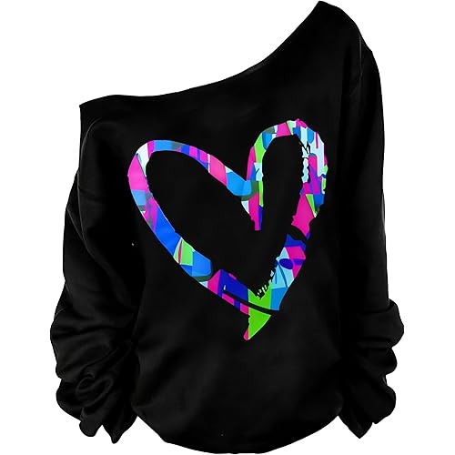 MAGICMK Woman’s Sweatershirt Lips Print Causal Blouse Off The Shoulder Long Sleeve Loose Slouchy Pullover Plus Size Tops