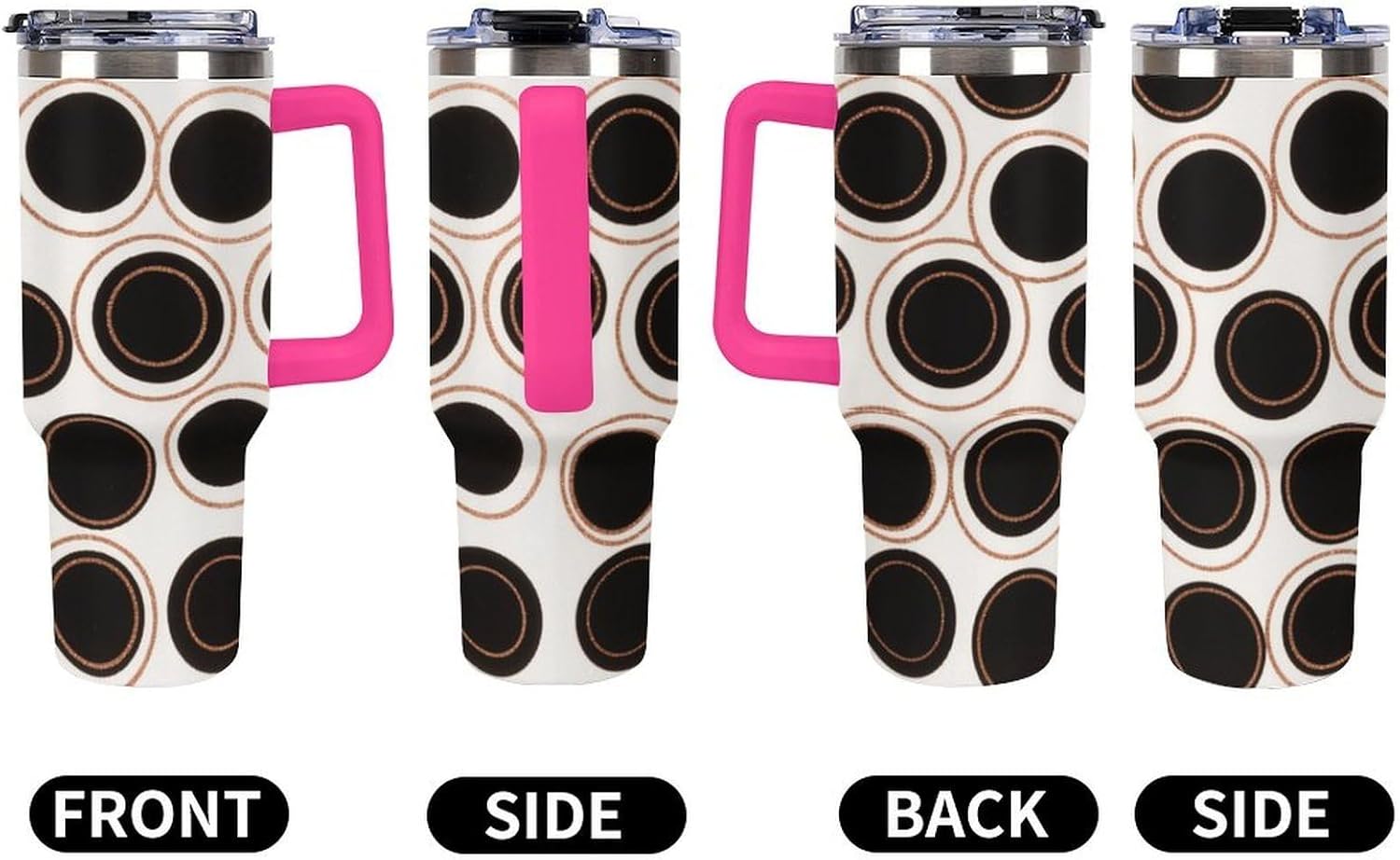 40 Oz Insulated Mug with Handle Lid And Straw Retro Copper-colored Circles Pattern Large Metal Sports Bottle Great for Gifts Parties Office Coffee