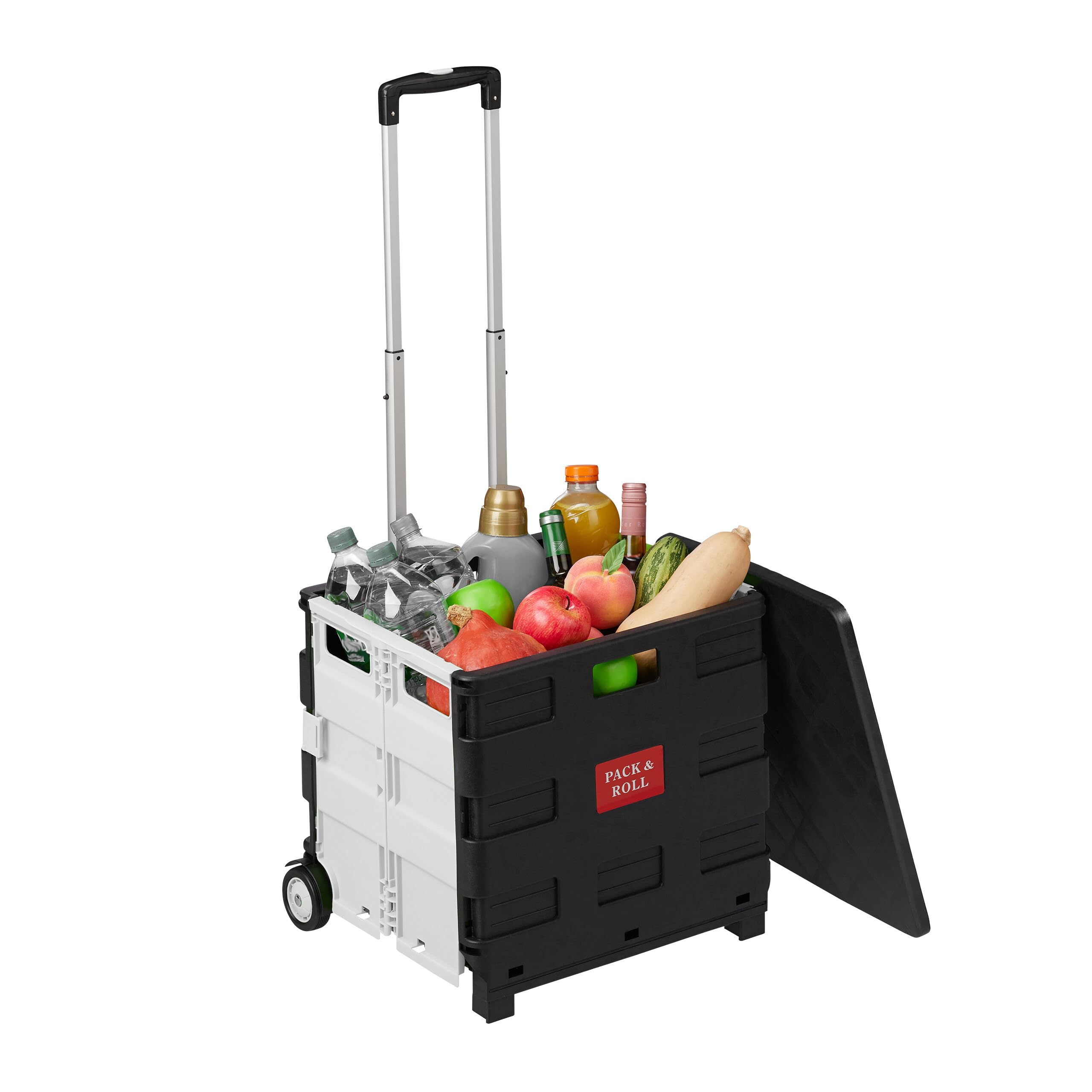 Relaxdays carrello spesa pieghevole bianco, manico telescopico, 99x45x38 cm