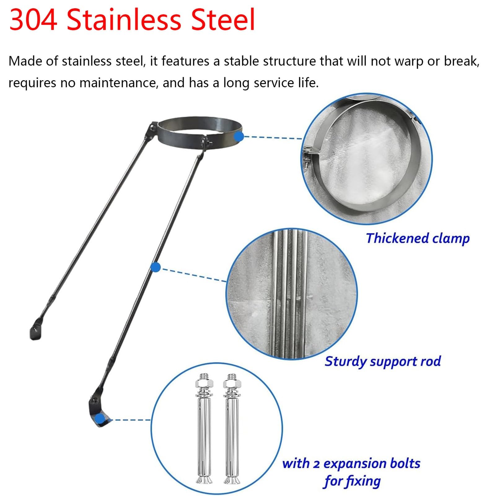 Kit de soporte de techo de tubo de estufa de acero inoxidable de 4 a 20 pulgadas, soporte de chimenea extendido con tornillos, soporte protector de estufa resistente al viento (diámetro de 43,2 cm)